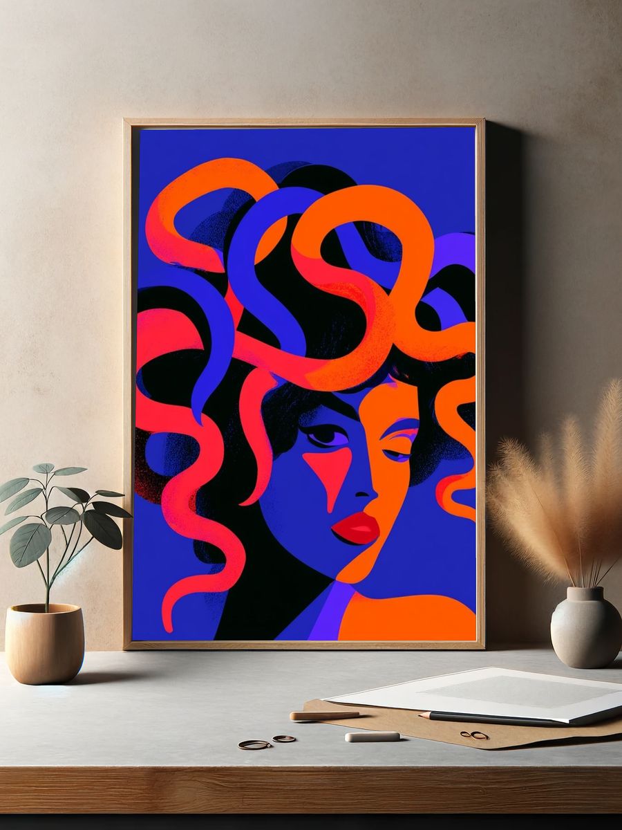 Neon Medusa Portrait Print. — room view 2