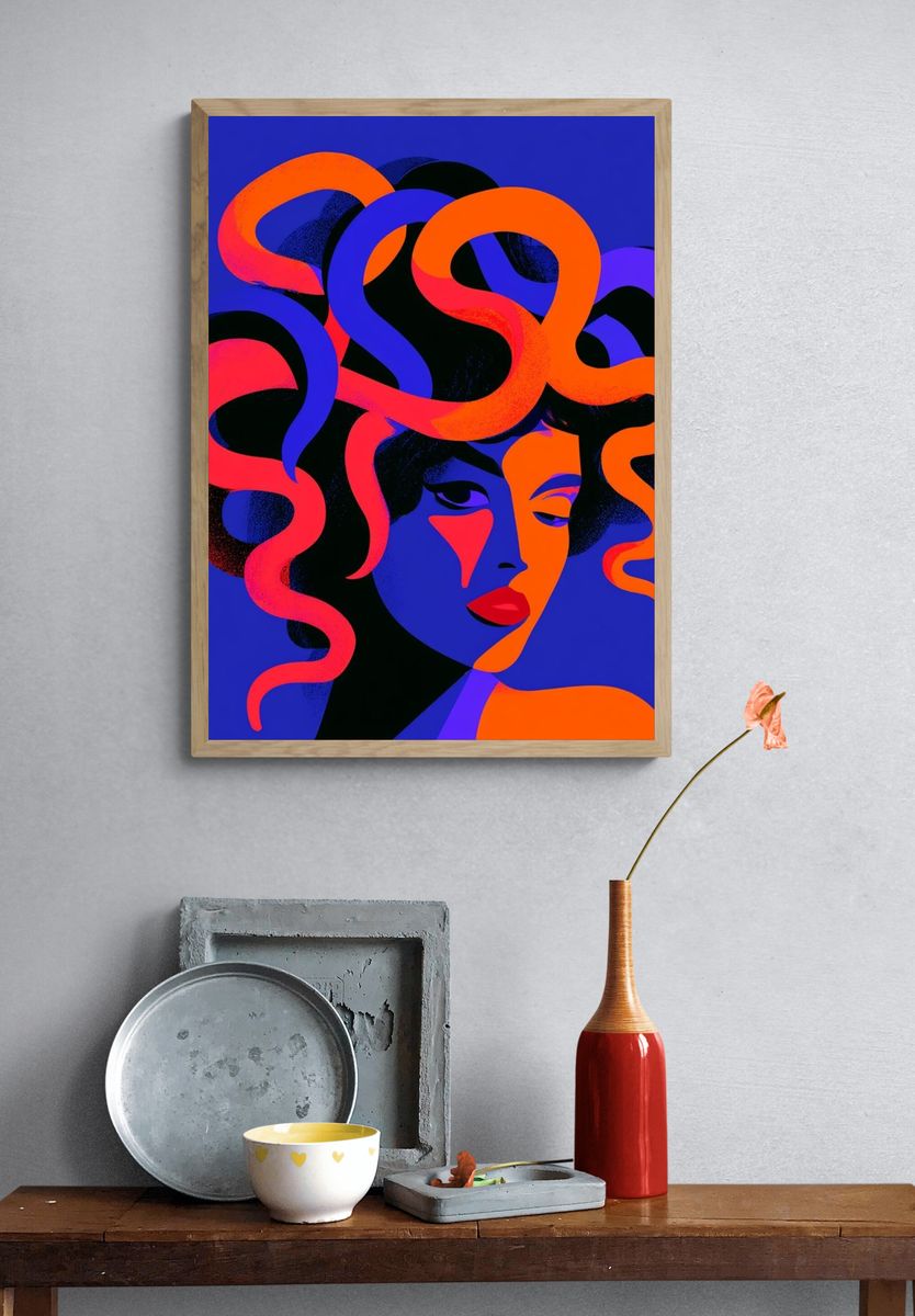 Neon Medusa Portrait Print. — room view 3