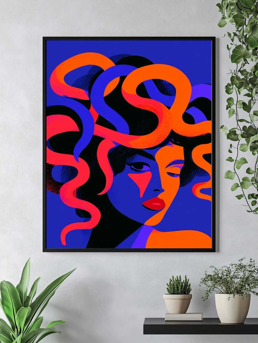 Neon Medusa Portrait Print. — room view 4