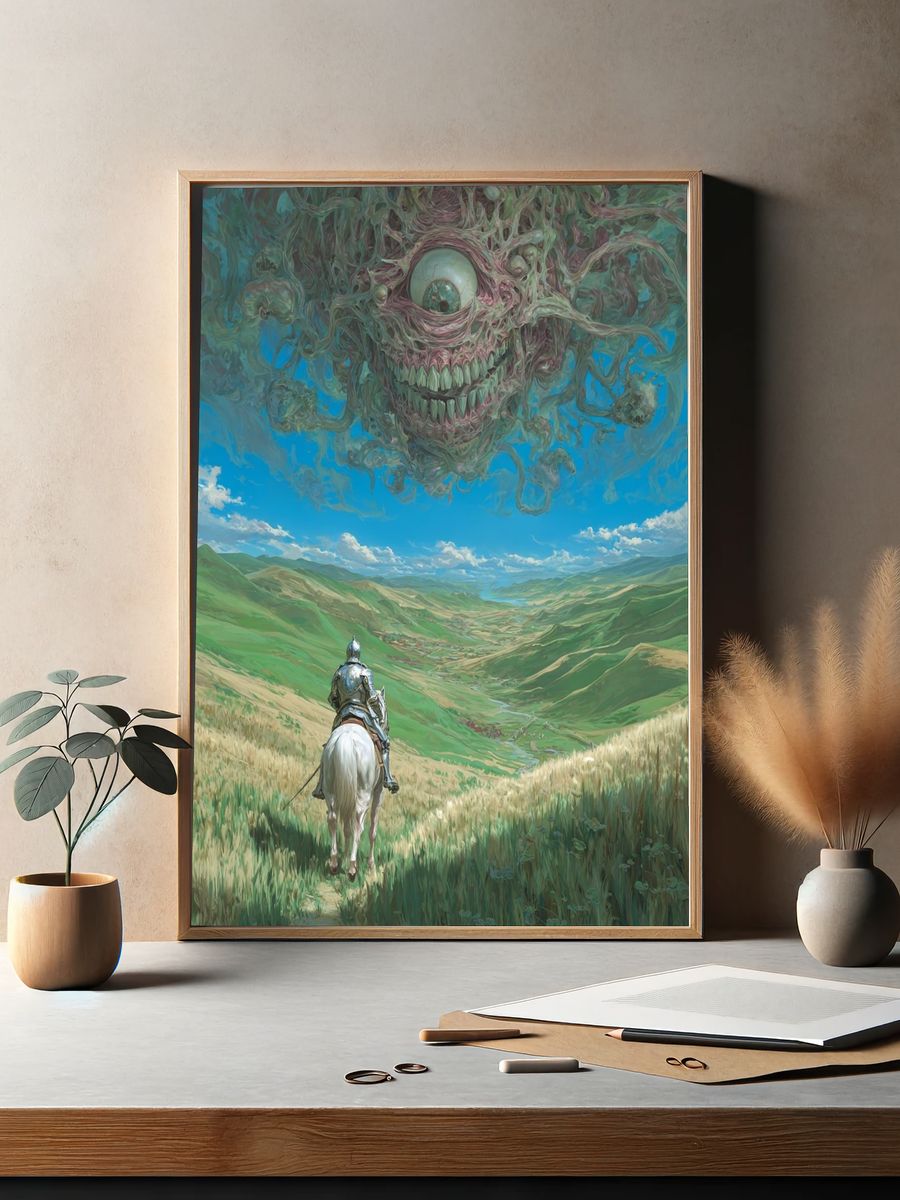 Knight Facing Monstrous Sky — Fantasy Print. — room view 2
