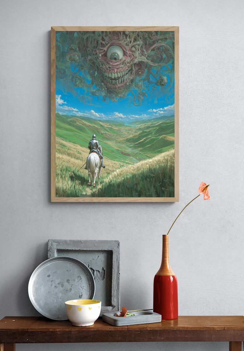 Knight Facing Monstrous Sky — Fantasy Print. — room view 3