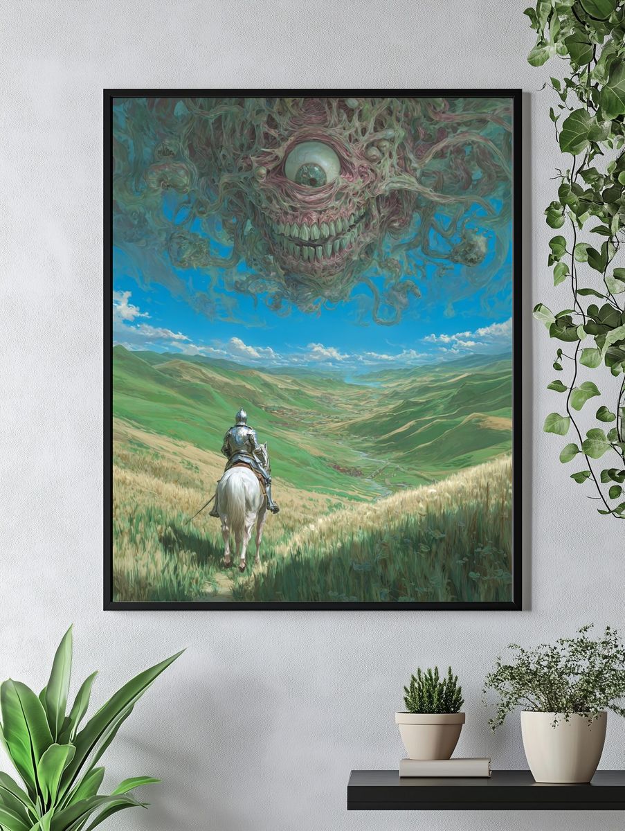 Knight Facing Monstrous Sky — Fantasy Print. — room view 4