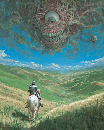 Knight Facing Monstrous Sky — Fantasy Print. poster print