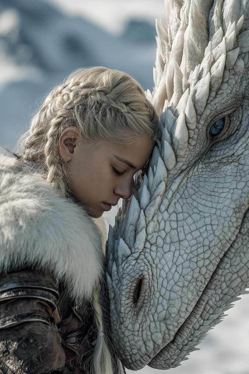Girl with Dragon — Fantasy Art Print. poster — illustration art