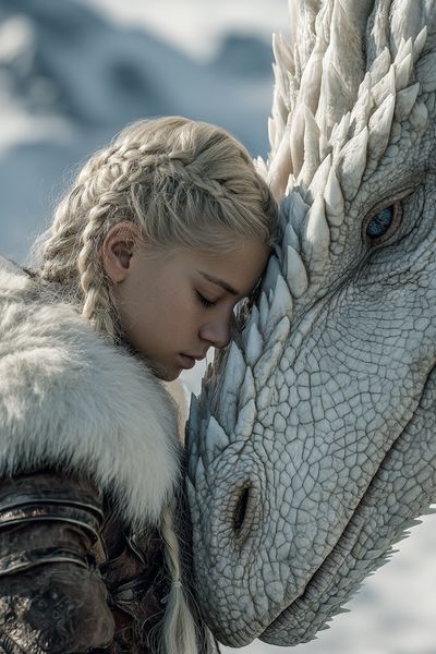 Girl with Dragon — Fantasy Art Print. poster