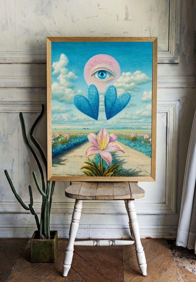 Surreal Eye and Flower Landscape Poster. room preview