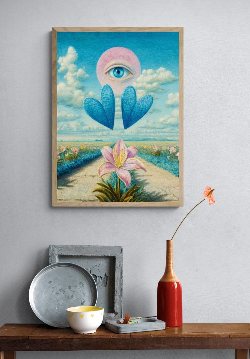 Surreal Eye and Flower Landscape Poster. — room view 3
