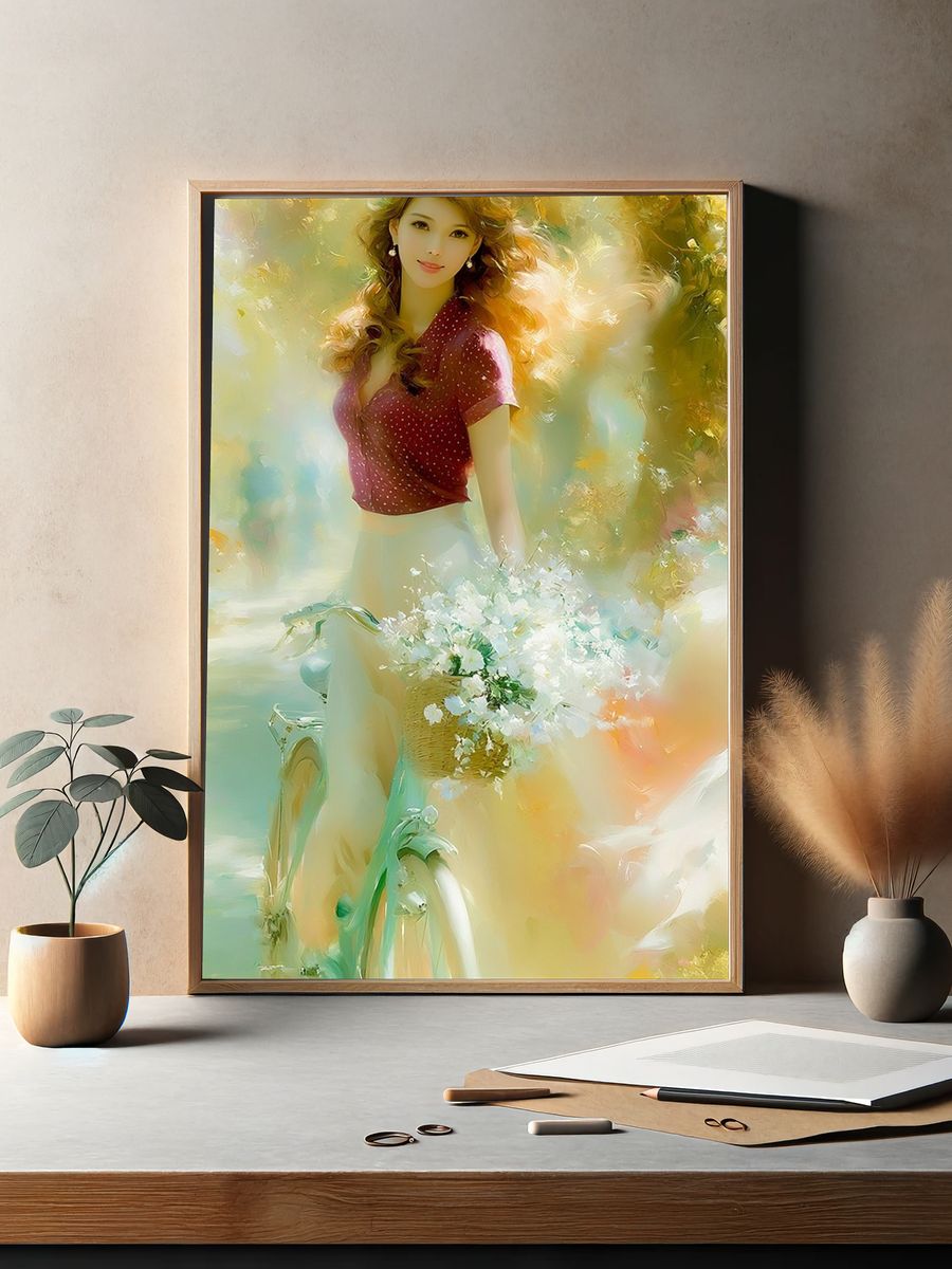 Dreamy Floral Bicycle Portrait Print. — room view 2