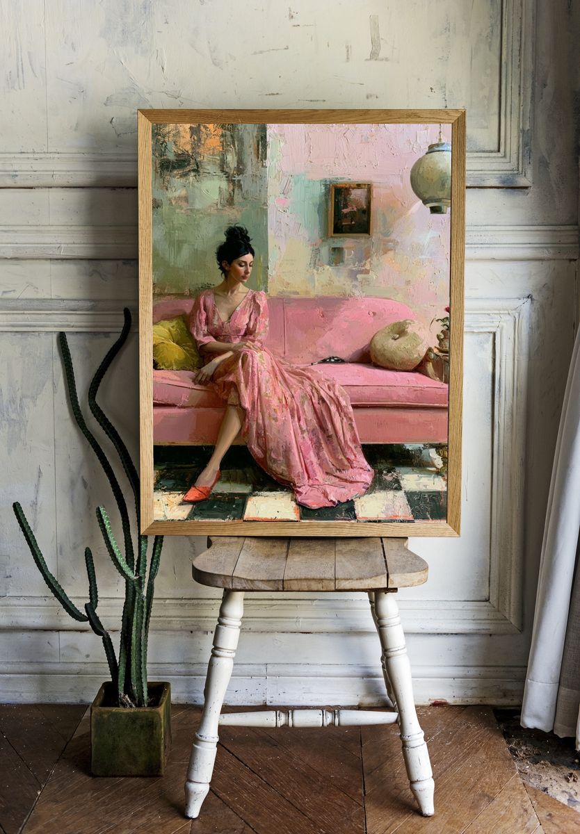 Pink Sofa Portrait Fine-Art Poster. — room view 1