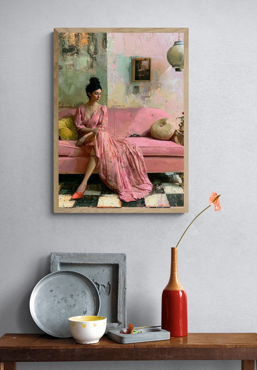 Pink Sofa Portrait Fine-Art Poster. — room view 3