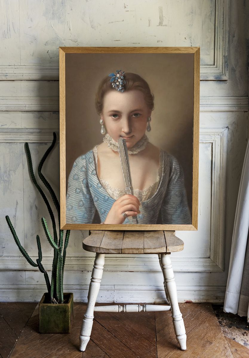 Elegant Woman with Feather — Fine Art Print room preview