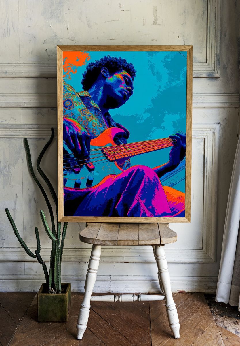 Electric Bass Player Pop-Art Poster. room preview
