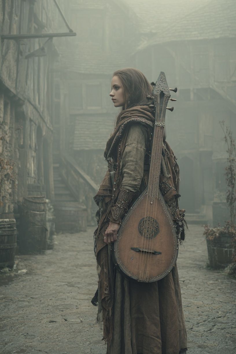 Mystical Bard in Fog — Fantasy Print. poster — fine-art art