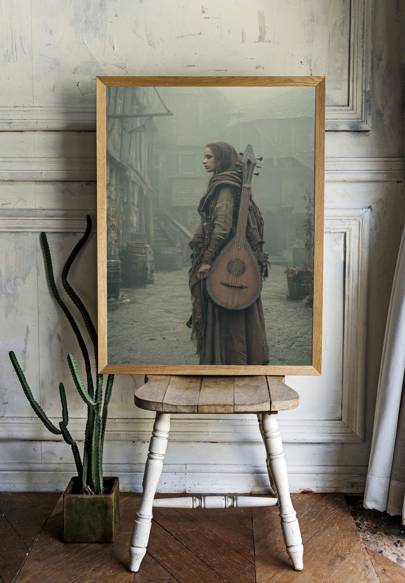 Mystical Bard in Fog — Fantasy Print room preview