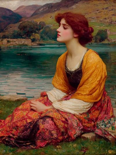 Serene Lady by the Lake — Fine Art Print. poster print