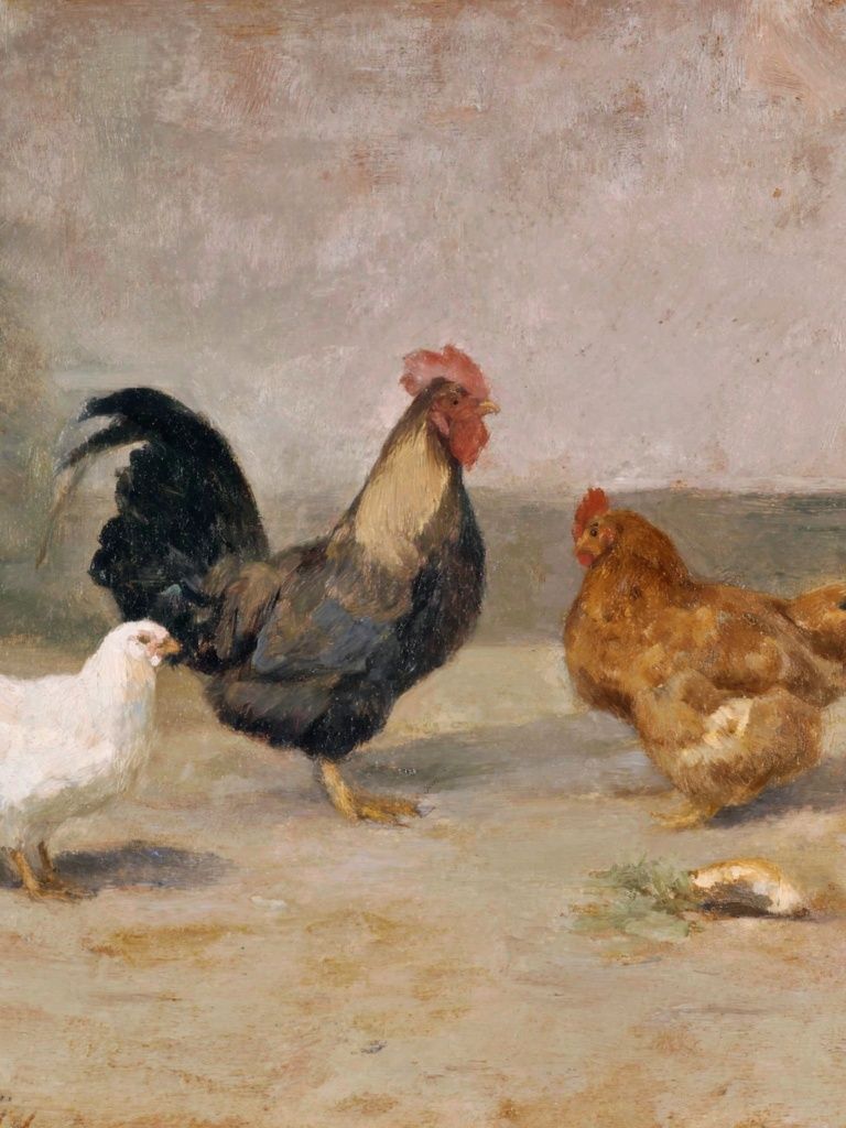 Farmyard Chickens Painting Poster. poster detail