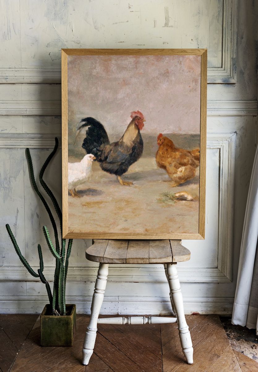 Farmyard Chickens Painting Poster. room preview