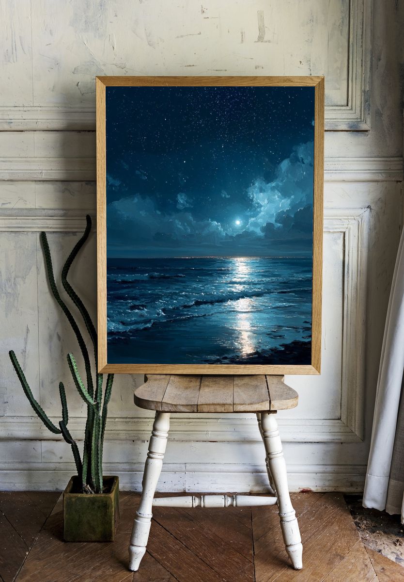 Moonlit Ocean Night — Fine Art Print room preview