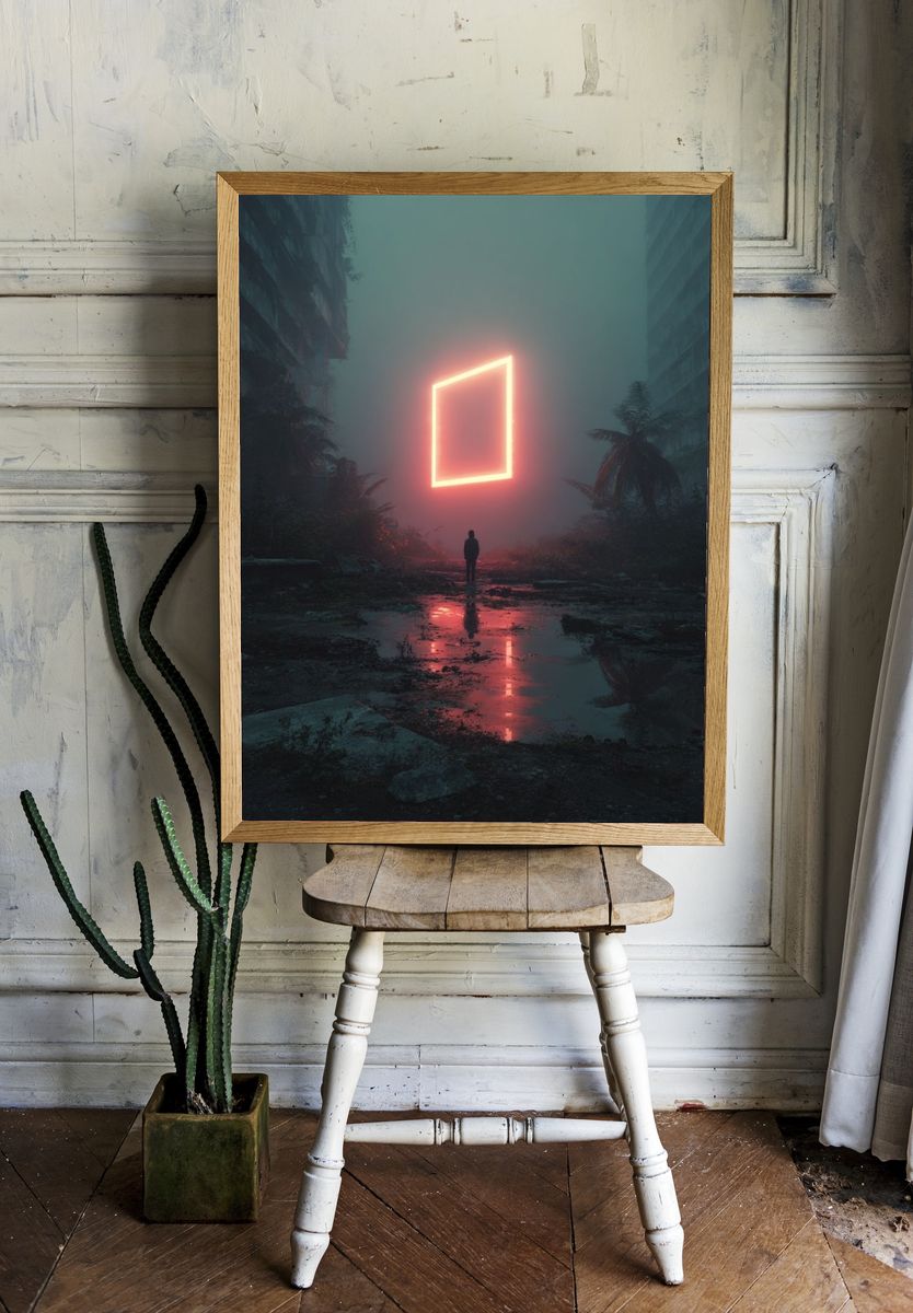 Neon Square in Fog — Fine Art Print room preview