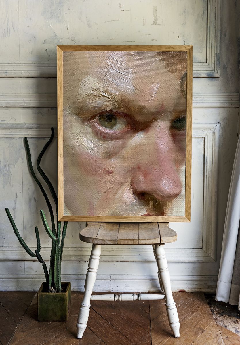 Textured Portrait Oil Painting Print. room preview