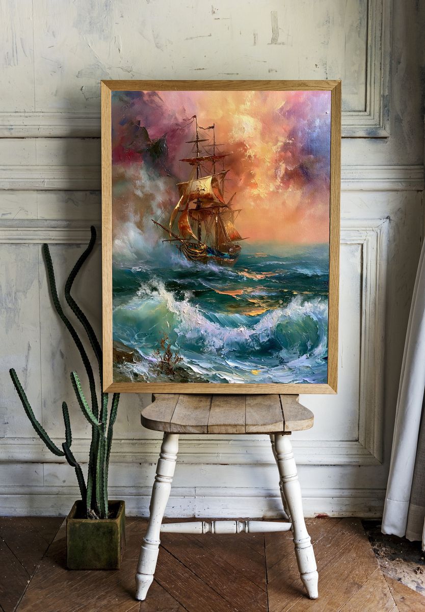 Stormy Sailing Ship Fine-Art Print. — room view 1