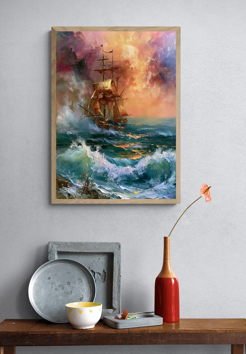 Stormy Sailing Ship Fine-Art Print. — room view 3