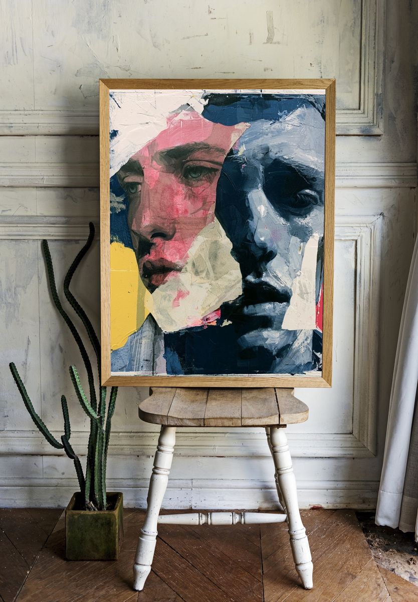 Abstract Portrait Collage Print. — room view 1
