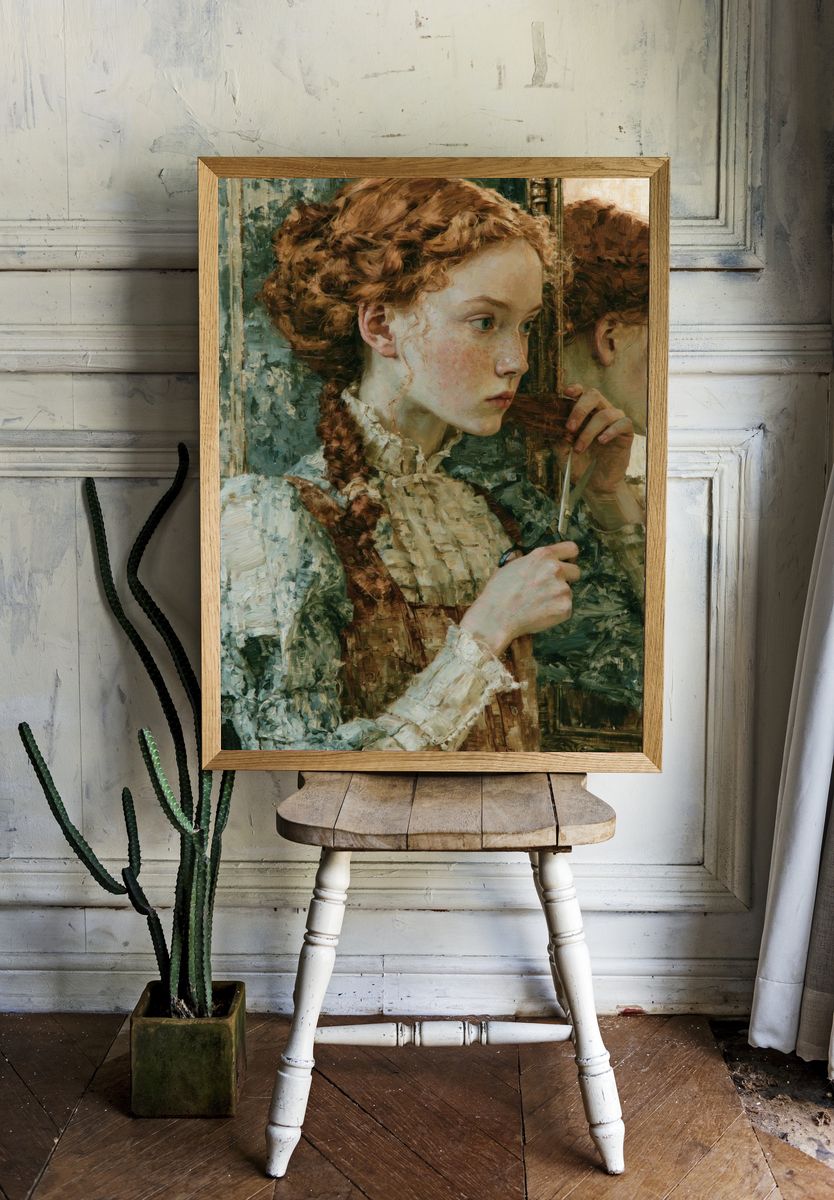 Red-Haired Girl Portrait Print. — room view 1