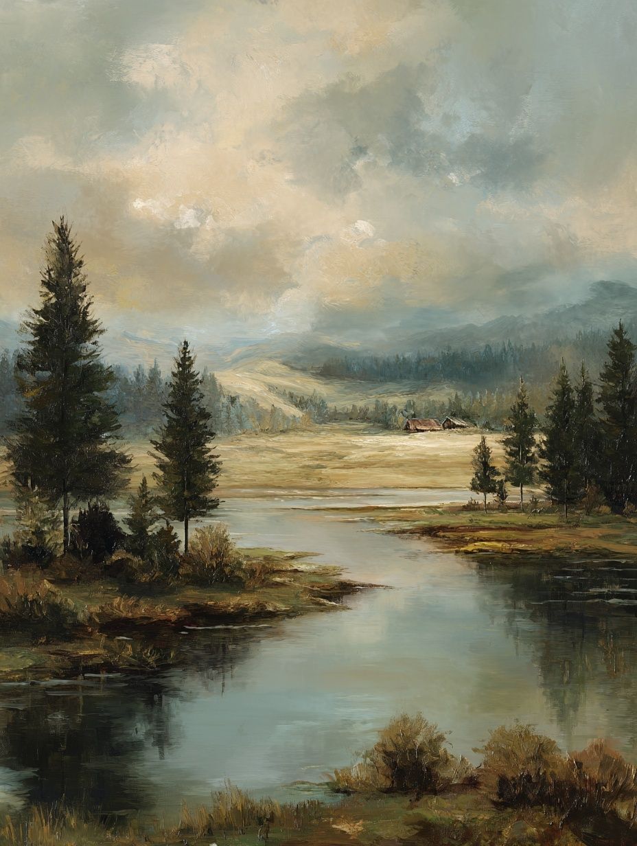 Misty River Valley Landscape Print. poster — fine-art art