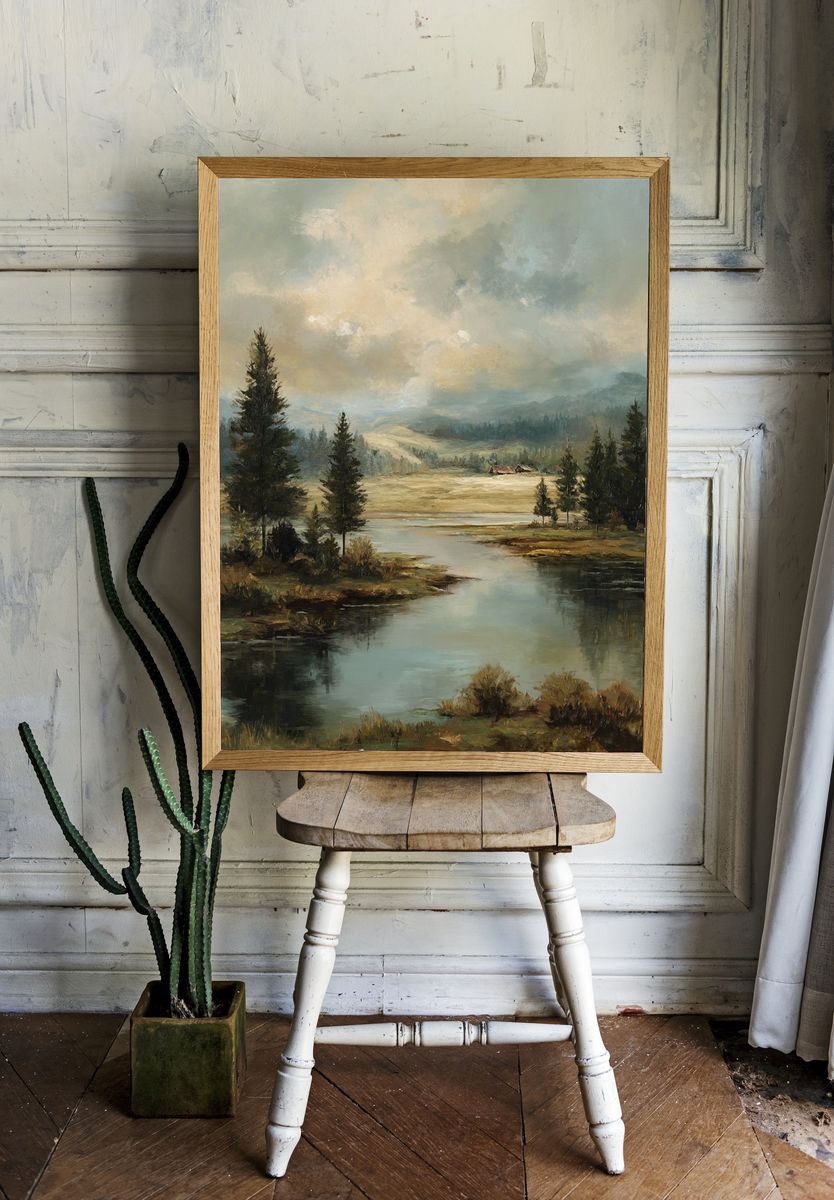 Misty River Valley Landscape Print. — room view 1