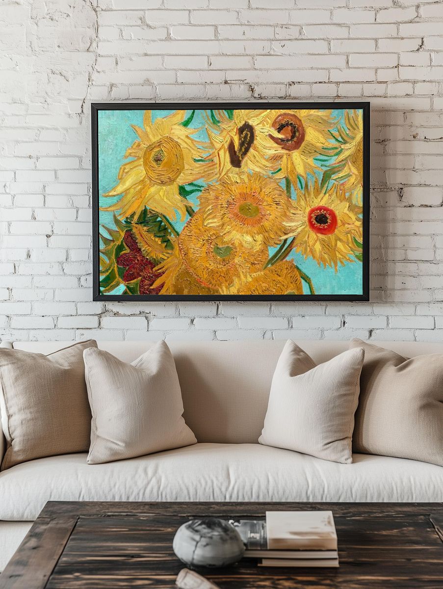 Van Gogh Sunflowers wallpaper, desktop room preview