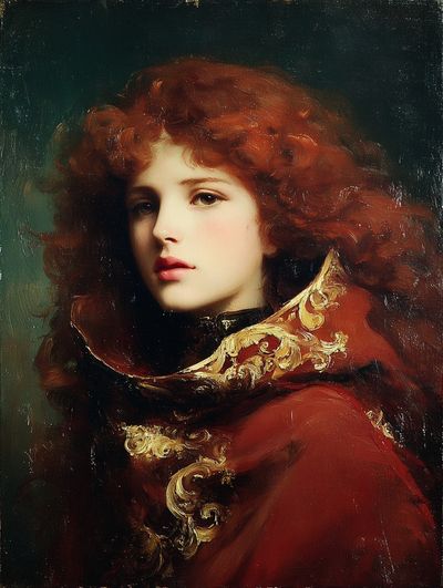 Elegant Woman in Red Cloak — Fine Art Print. poster print