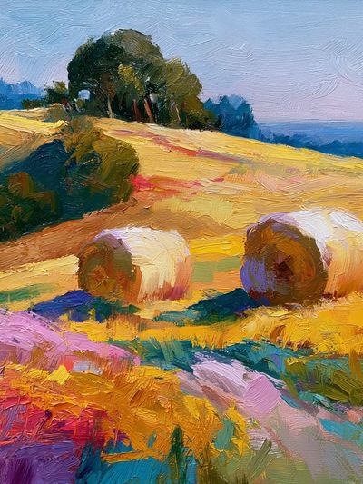 Hay Bales in Sunlit Fields Print. poster