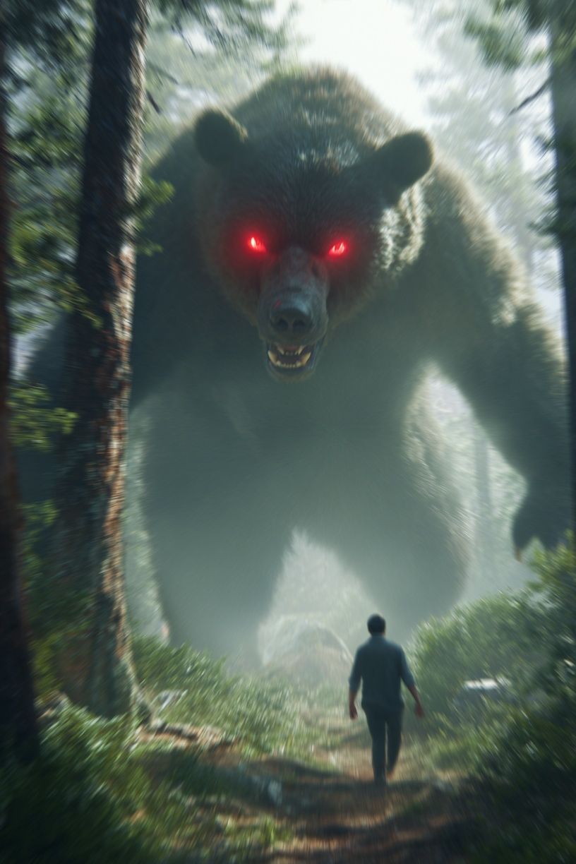 Giant Bear Encounter — Fantasy Print. poster — fine-art art