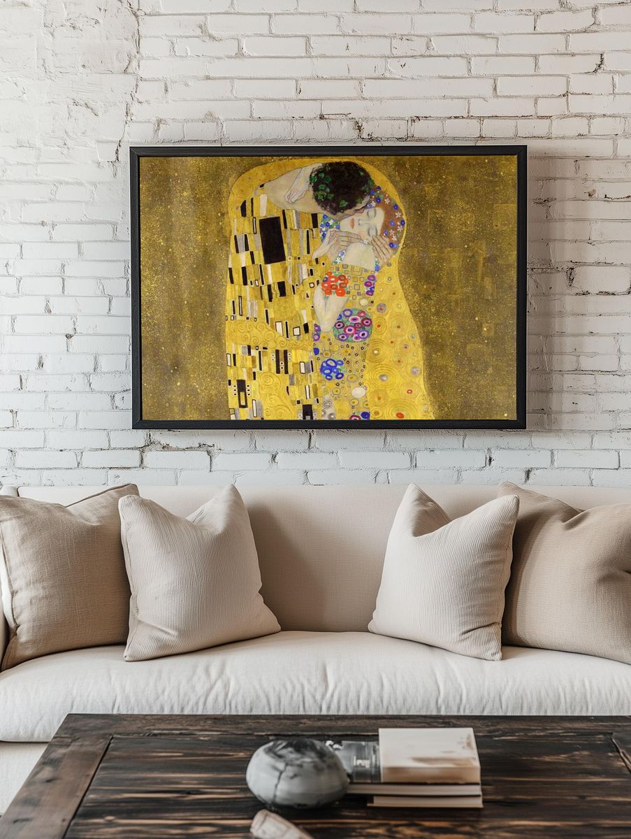 Klimt Kiss wallpaper, desktop background. room preview
