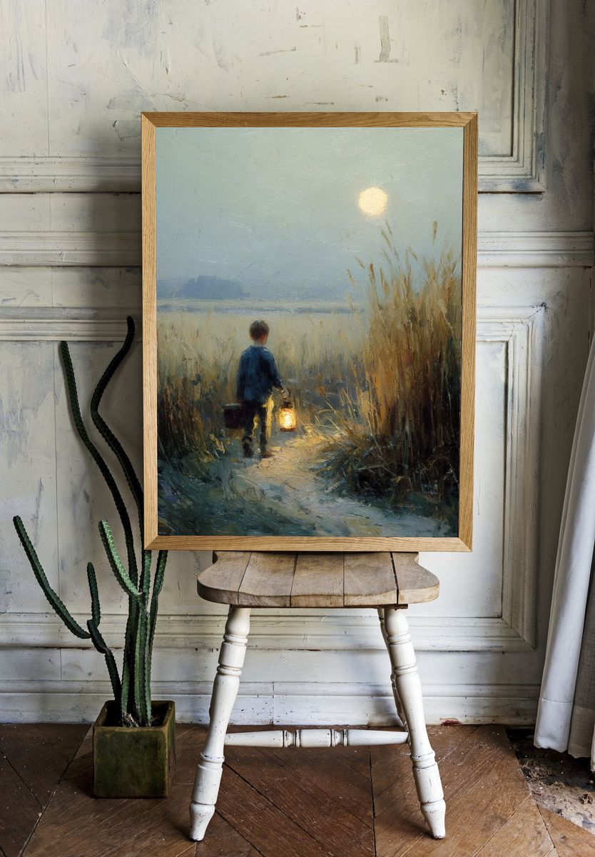 Moonlit Marsh Walk Painting Poster room preview