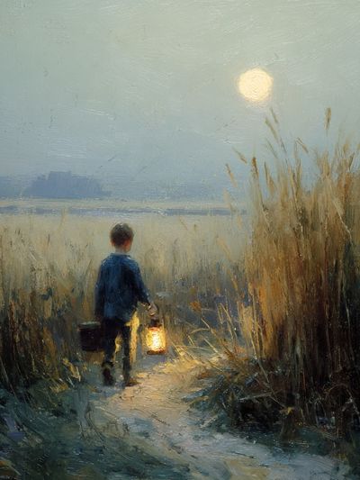 Moonlit Marsh Walk Painting Poster. poster print