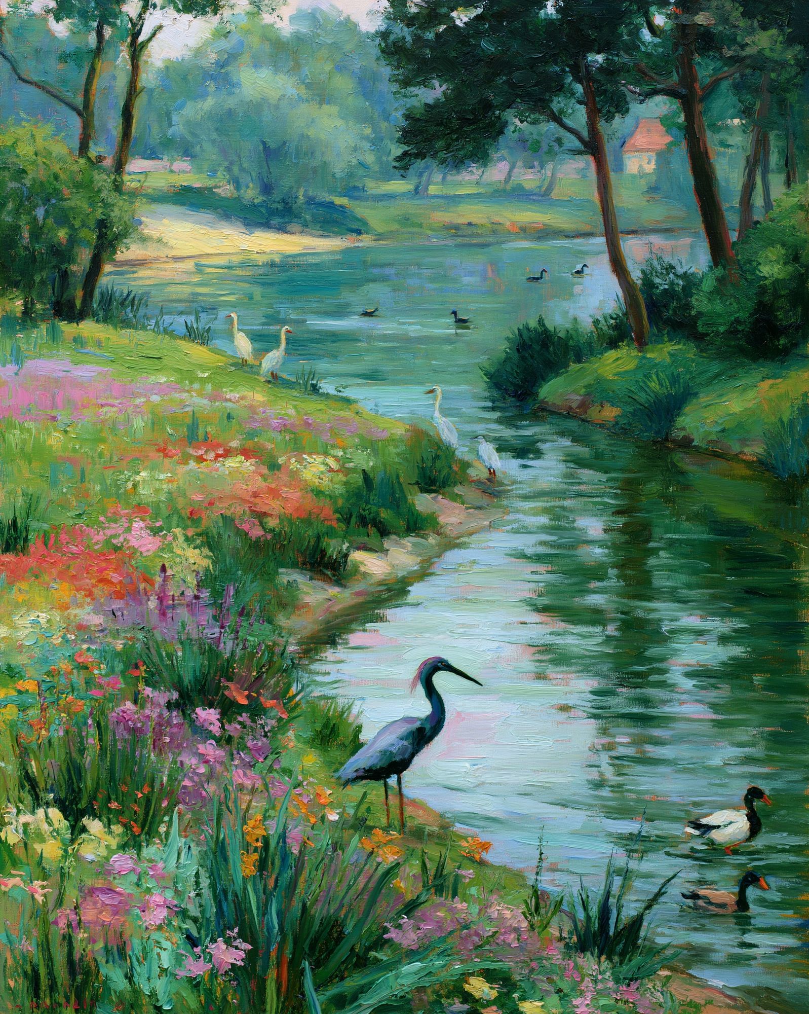 Serene River Birds Fine-Art Print. poster — fine-art art