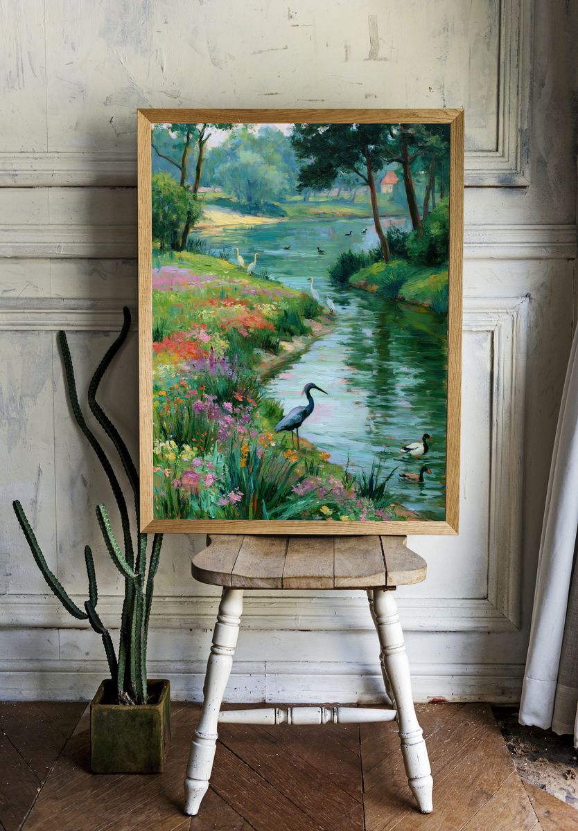 Serene River Birds Fine-Art Print. — room view 1