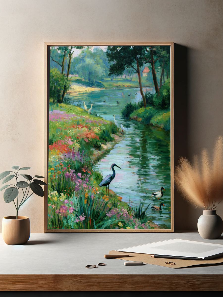 Serene River Birds Fine-Art Print. — room view 2