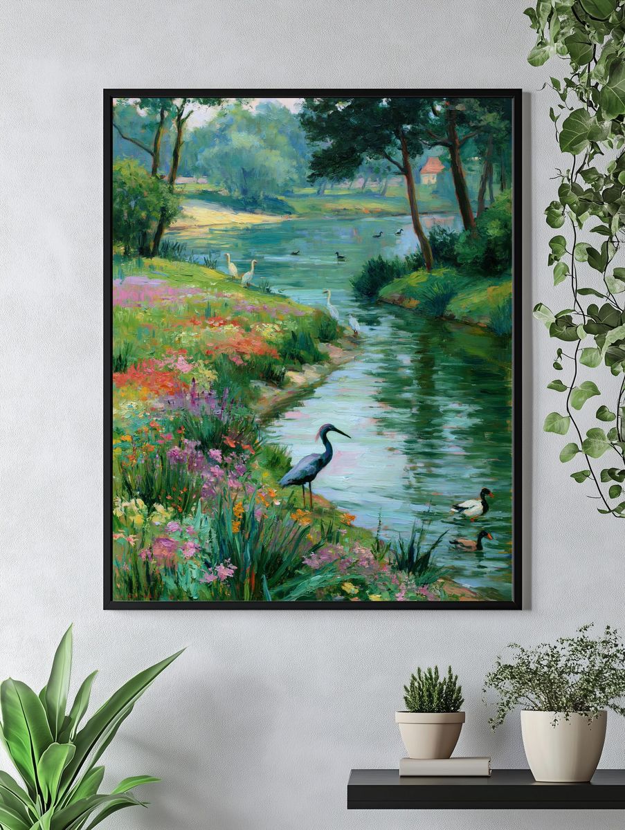 Serene River Birds Fine-Art Print. — room view 4