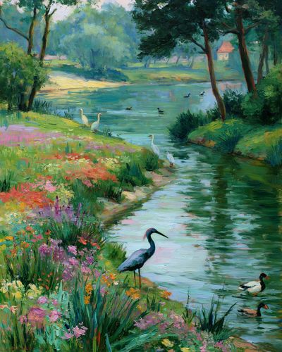 Serene River Birds Fine-Art Print. poster