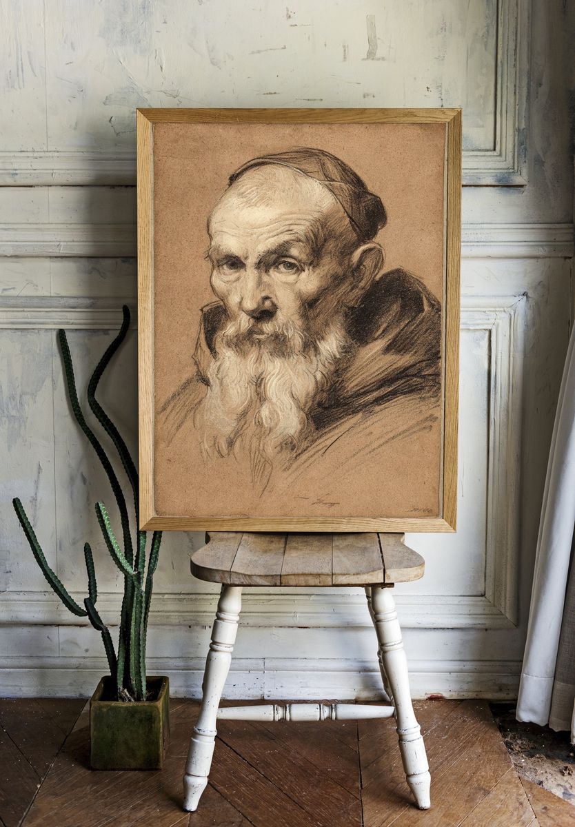 Elderly Monk Portrait — Fine Art Print room preview