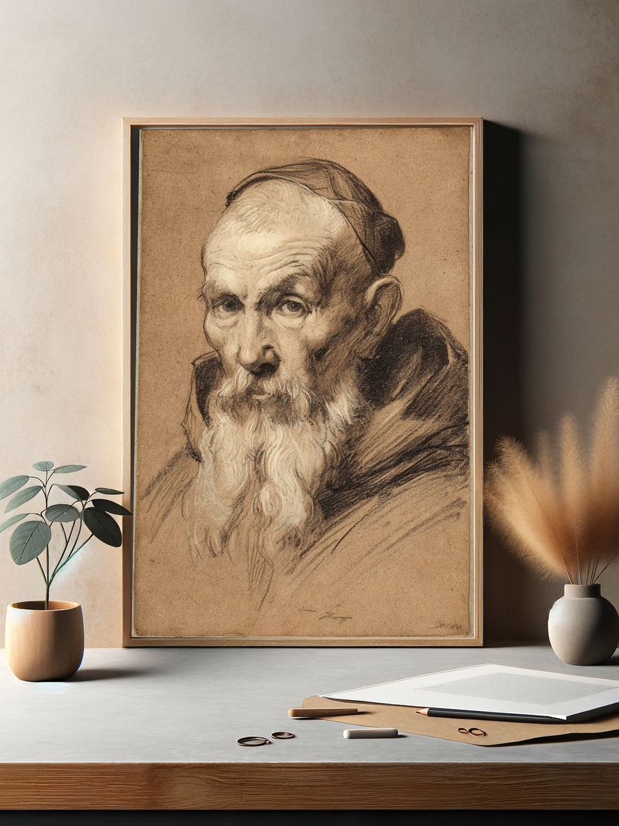 Elderly Monk Portrait — Fine Art Print. — room view 2