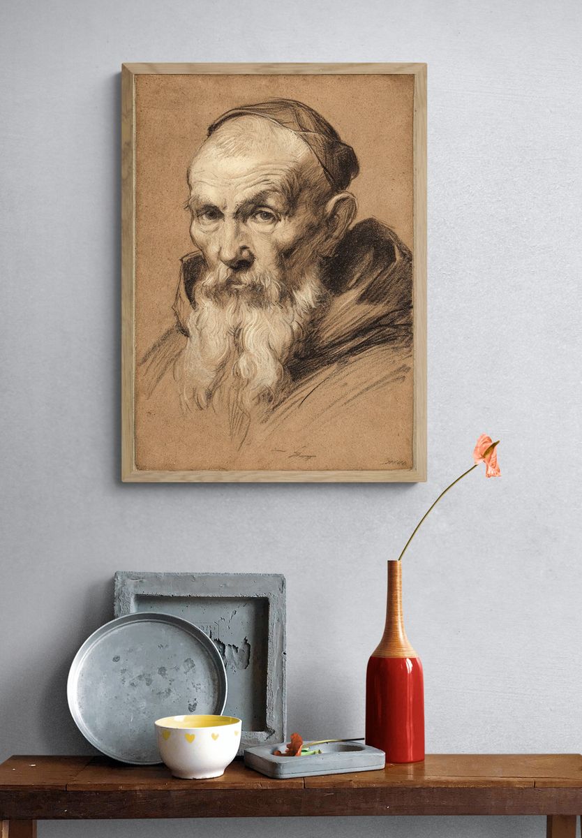 Elderly Monk Portrait — Fine Art Print. — room view 3