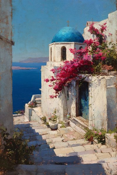 Santorini Seaside Village Painting Poster. poster