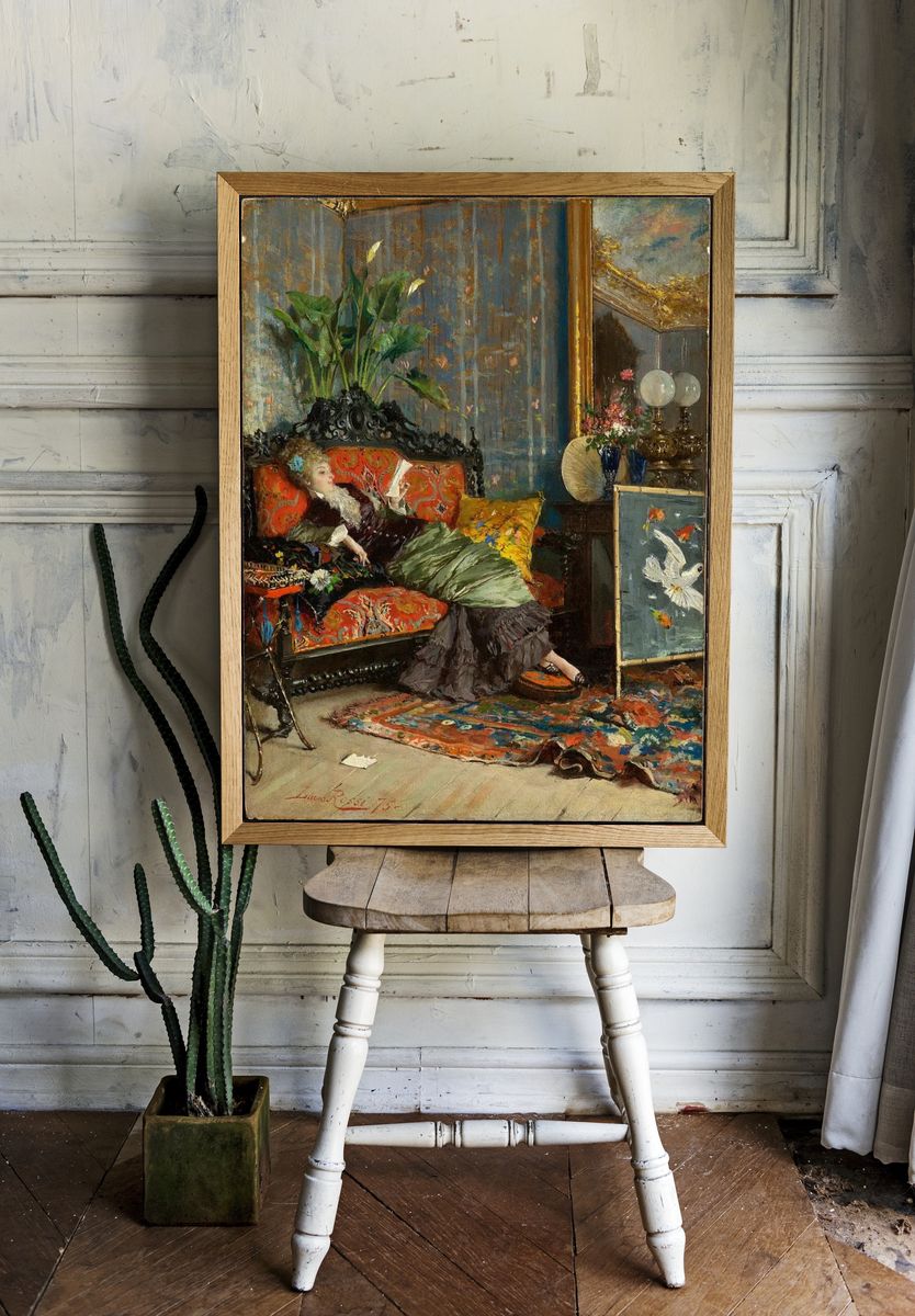 Elegant Woman Reading — Fine Art Print. — room view 1