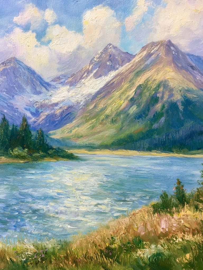 Mountain Lake Landscape Painting Poster. poster — fine-art art