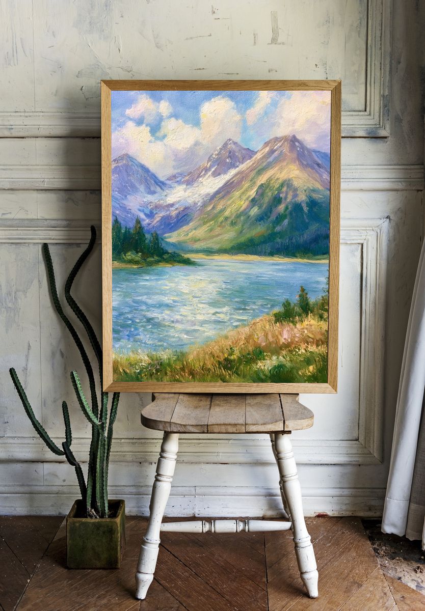 Mountain Lake Landscape Painting Poster. — room view 1