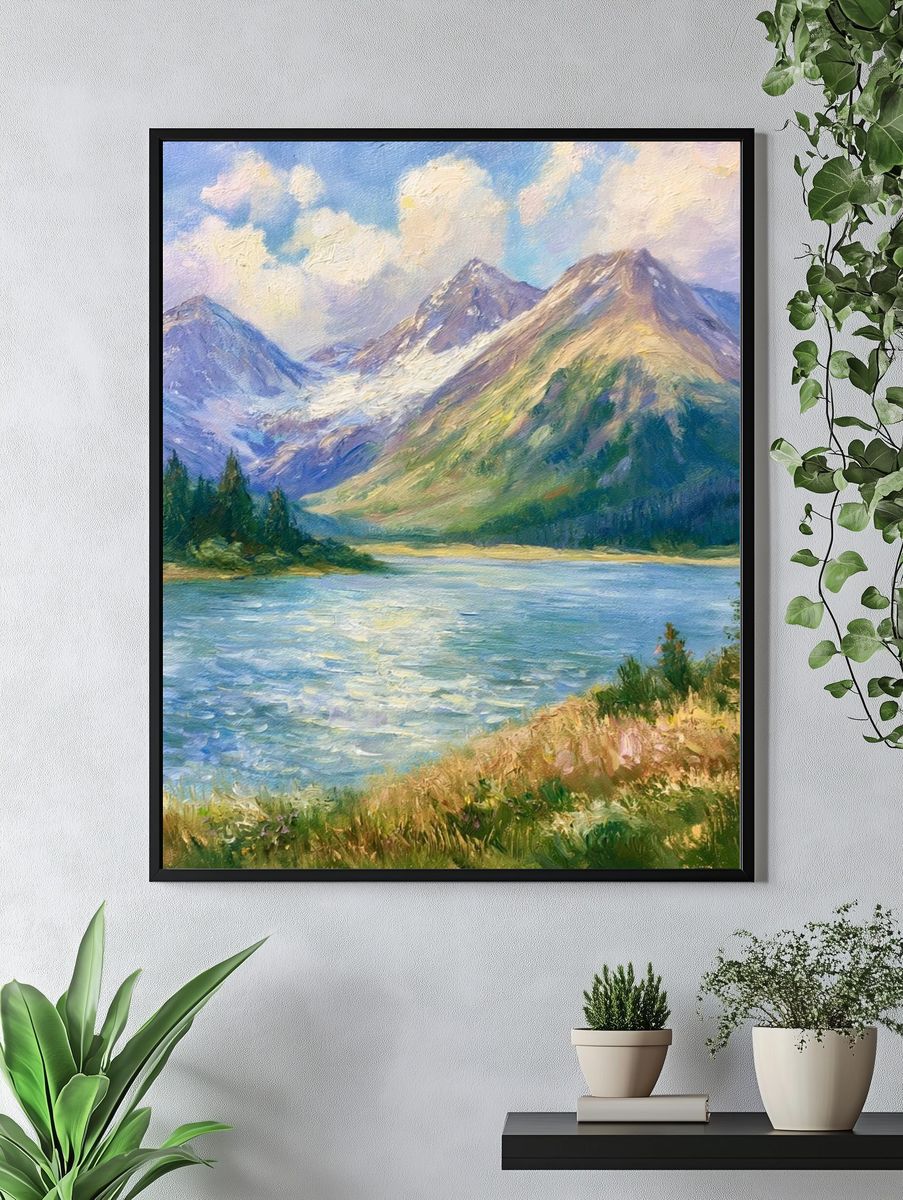 Mountain Lake Landscape Painting Poster. — room view 4